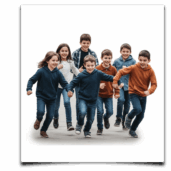 Skupina dětí běží venku a drží se za ruce – radostný pohyb v propojení s dechem