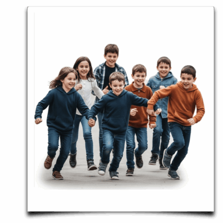 Skupina dětí běží venku a drží se za ruce – radostný pohyb v propojení s dechem